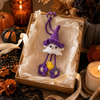 Handmade Ghost Car Charm | Cute Crochet Witch Ornament | Spooky Halloween Gift for Ghost Lovers