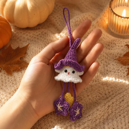 Handmade Ghost Car Charm | Cute Crochet Witch Ornament | Spooky Halloween Gift for Ghost Lovers