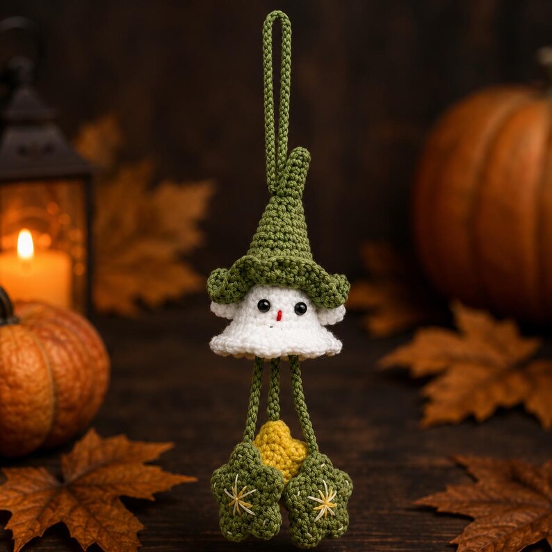 Handmade Ghost Car Charm | Cute Crochet Witch Ornament | Spooky Halloween Gift for Ghost Lovers