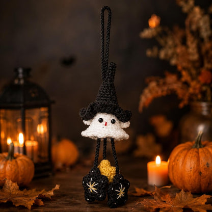 Handmade Ghost Car Charm | Cute Crochet Witch Ornament | Spooky Halloween Gift for Ghost Lovers