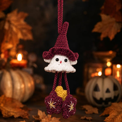 Handmade Ghost Car Charm | Cute Crochet Witch Ornament | Spooky Halloween Gift for Ghost Lovers