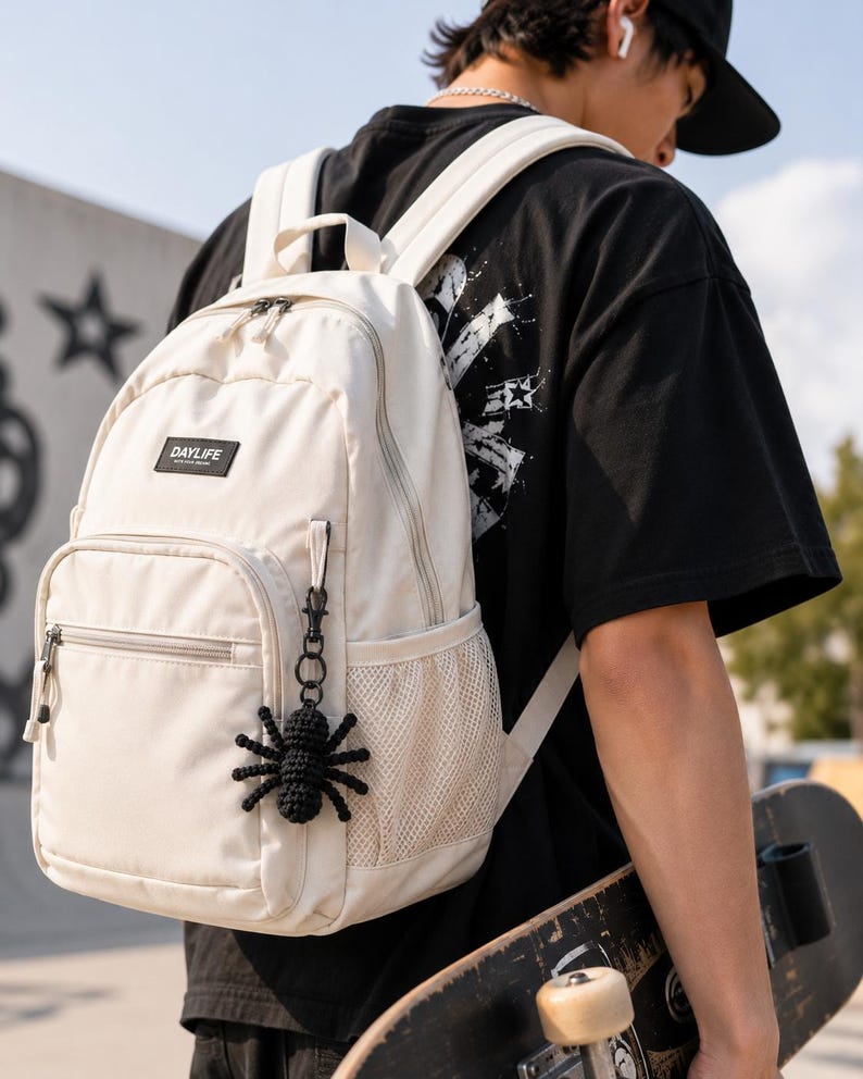 Crochet Spider Keychain, Spider Car Hanger, Halloween Crochet Spider, Gothic Car Charm, Spooky Backpack Charm, Handmade Gift
