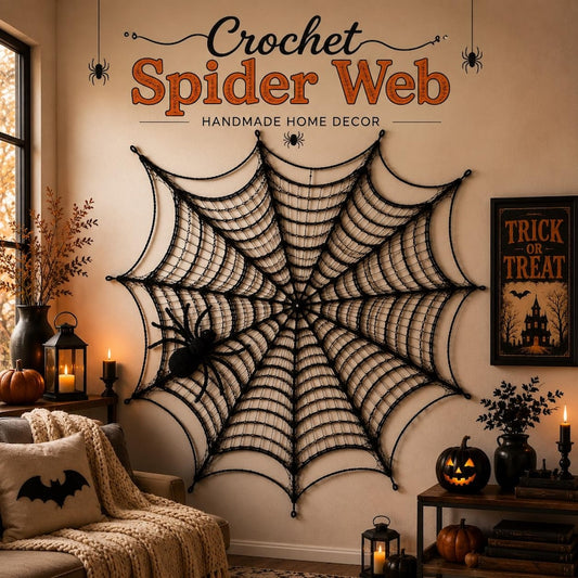 Large Crochet Spider Web Wall Hanging with Crochet Spider, Halloween Wall Decor, Handmade Spider Web Decor, Gothic Home Decor, Party Decor