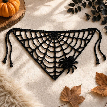 Crochet Spider Web Bandana, Halloween Hair Scarf, Gothic Head Scarf with Detachable Spider Hair Clip, Spiderweb Head Wrap