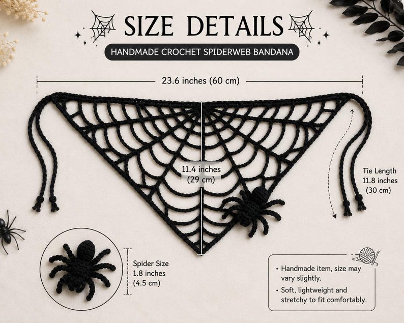 Crochet Spider Web Bandana, Halloween Hair Scarf, Gothic Head Scarf with Detachable Spider Hair Clip, Spiderweb Head Wrap