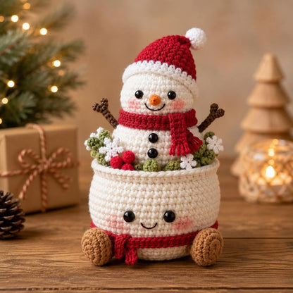 Crochet Christmas Pot Decor, Christmas Tree Candy Cane Gingerbread Snowman Amigurumi, Holiday Desk Decor, Handmade Christmas Gift