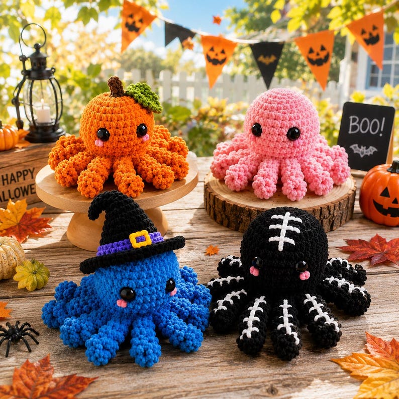 Crochet Halloween Octopus Car Hanging 2026, Cute Pumpkin Spider Ghost Octopus, Rear View Mirror Charm, Handmade Halloween Gift