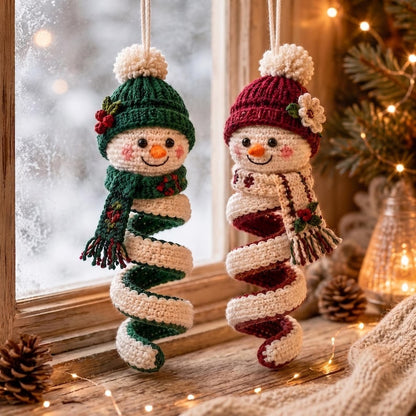 Crochet Snowman Hanger, Spiral Christmas Ornament, Handmade Winter Door Decor, Snowman Window Hanging, Holiday Gift