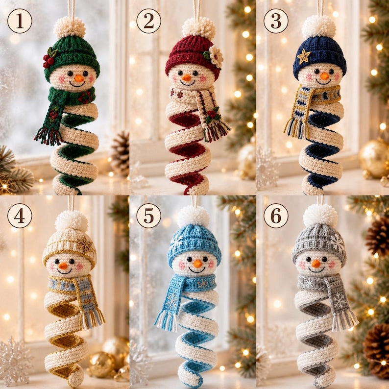 Crochet Snowman Hanger, Spiral Christmas Ornament, Handmade Winter Door Decor, Snowman Window Hanging, Holiday Gift