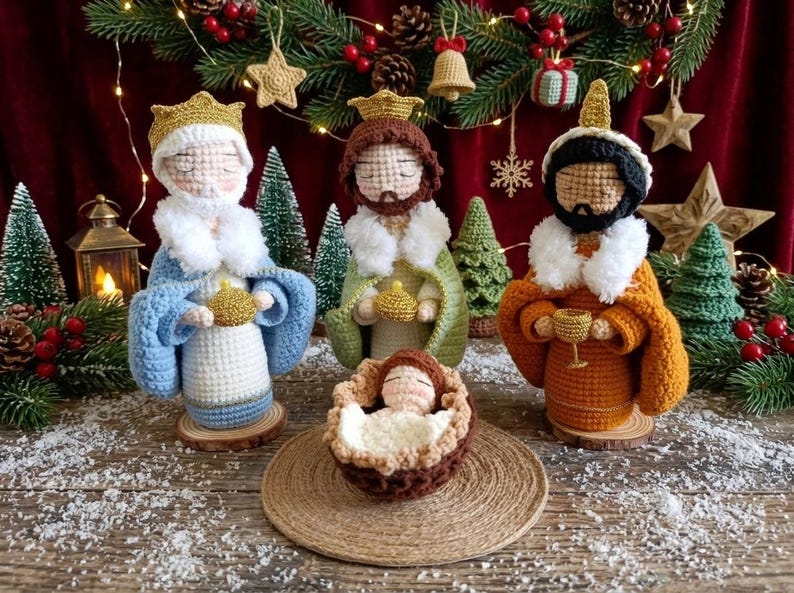 Crochet Nativity Scene Set, Christmas Amigurumi Holy Family Doll, Handmade Jesus Birth Decor, Christian Christmas Gift, Bible Story Figurine