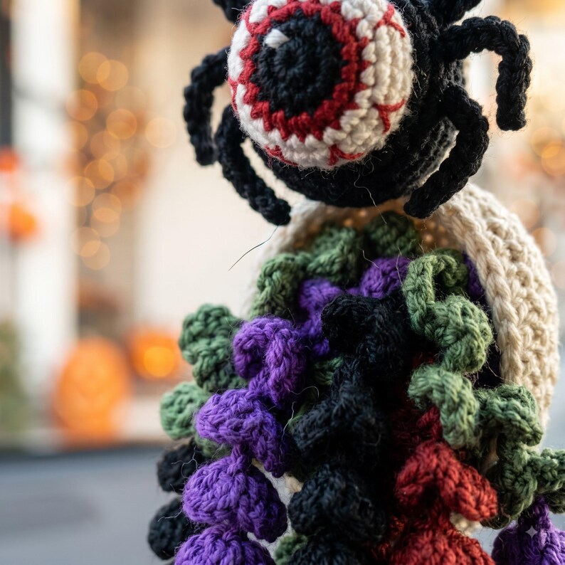Crochet Eyeball Spider Car Mirror Charm | Halloween Rearview Mirror Accessory | Spooky Amigurumi Tassel