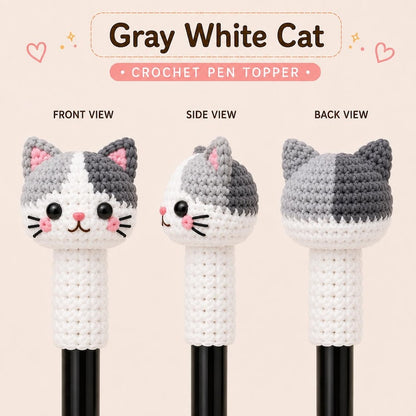 Crochet Cat Pen Topper, Cute Cat Pencil Topper, Kawaii Pen Sleeve, Handmade Teacher Gift, Student Desk Accessory, Cat Lover Gift