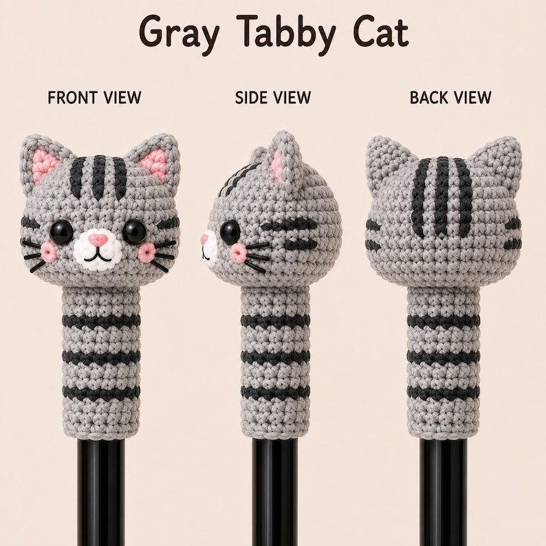 Crochet Cat Pen Topper, Cute Cat Pencil Topper, Kawaii Pen Sleeve, Handmade Teacher Gift, Student Desk Accessory, Cat Lover Gift