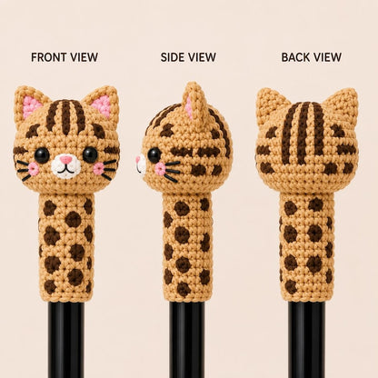 Crochet Cat Pen Topper, Cute Cat Pencil Topper, Kawaii Pen Sleeve, Handmade Teacher Gift, Student Desk Accessory, Cat Lover Gift
