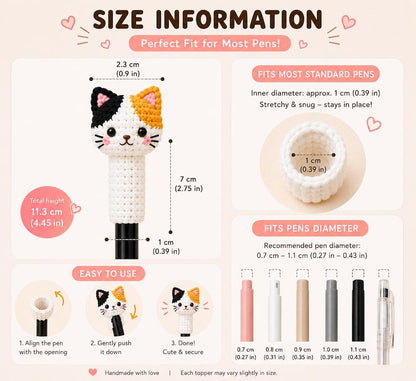 Crochet Cat Pen Topper, Cute Cat Pencil Topper, Kawaii Pen Sleeve, Handmade Teacher Gift, Student Desk Accessory, Cat Lover Gift