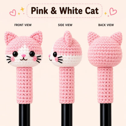 Crochet Cat Pen Topper, Cute Cat Pencil Topper, Kawaii Pen Sleeve, Handmade Teacher Gift, Student Desk Accessory, Cat Lover Gift