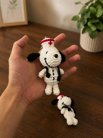 Crochet Nurse Puppy Doll Keychain, Handmade Doctor Dog Amigurumi, Healthcare Worker Gift, Nurse Appreciation Gift, Gift for Nurse