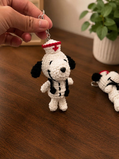 Crochet Nurse Puppy Doll Keychain, Handmade Doctor Dog Amigurumi, Healthcare Worker Gift, Nurse Appreciation Gift, Gift for Nurse