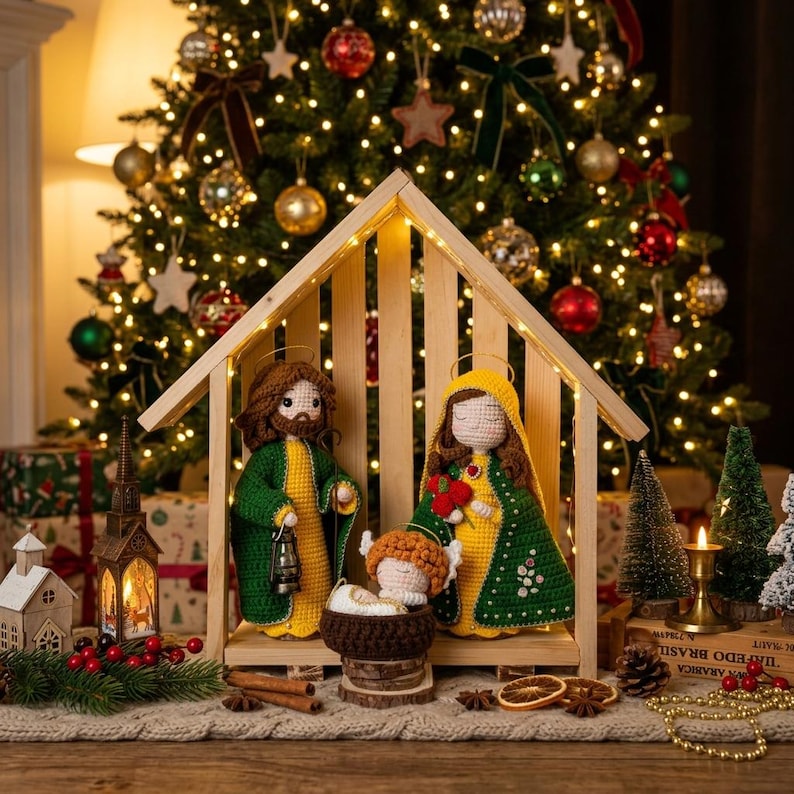 Crochet Nativity Set, Handmade Holy Family Doll, Christmas Amigurumi Scene, Jesus Birth Decoration, Christian Christmas Gift