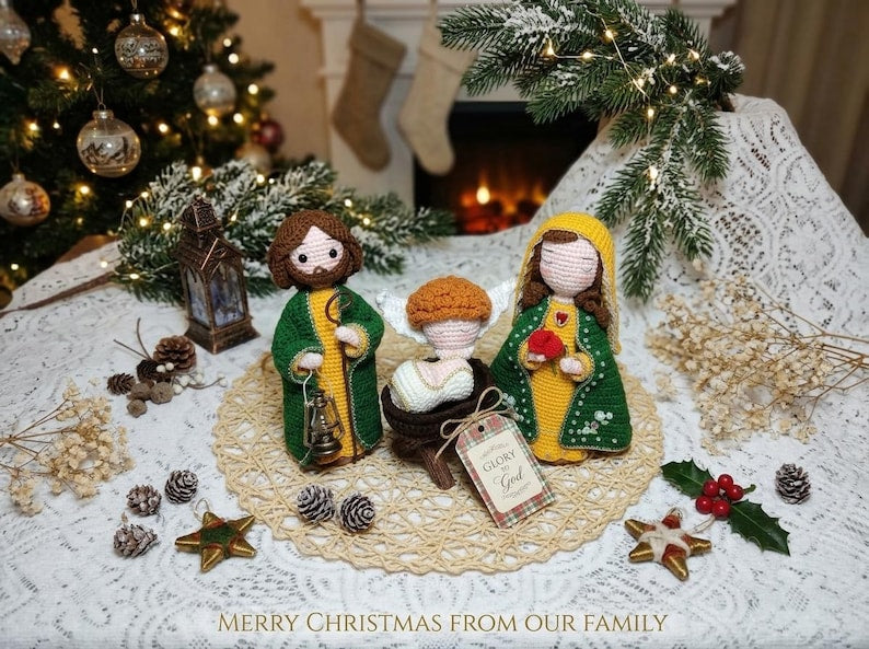 Crochet Nativity Set, Handmade Holy Family Doll, Christmas Amigurumi Scene, Jesus Birth Decoration, Christian Christmas Gift