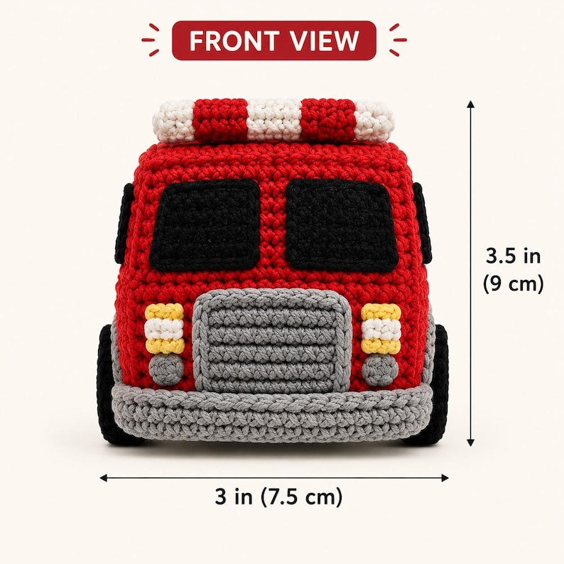 Crochet Fire Truck Pencil Case, Handmade Fire Engine Pencil Pouch, Back to School Gift for Boys, Kids School Supplies, Firefighter Gift