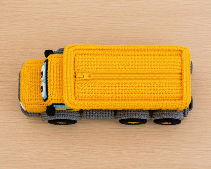 Crochet Dump Truck Pencil Case, Construction Truck Pencil Pouch, Kids Back to School Gift, Handmade Zipper Pen Organizer for Boys