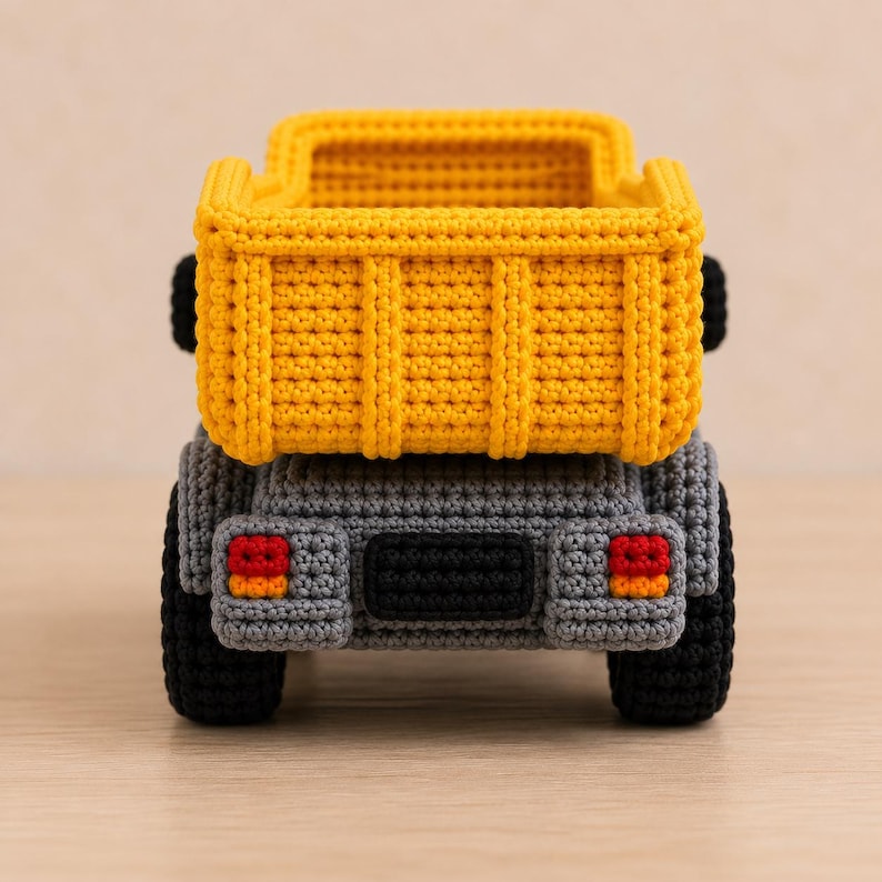 Crochet Dump Truck Pencil Case, Construction Truck Pencil Pouch, Kids Back to School Gift, Handmade Zipper Pen Organizer for Boys