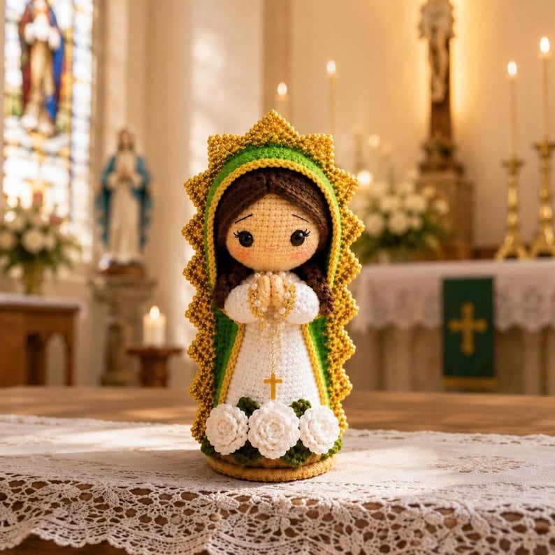 Handmade Crochet Virgin Mary Doll, Catholic Home Decor, Our Lady Amigurumi, Prayer Room Ornament, Christian Gift for Women