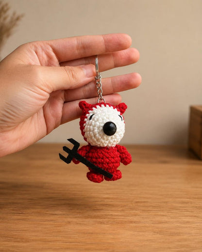 Crochet Halloween Dog Keychain, Handmade Amigurumi Spooky Keyring, Devil, Skeleton, Bat or Pumpkin, Halloween Bag Charm