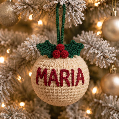 Personalized Crochet Christmas Ornament, Custom Name Bauble, Handmade Tree Decoration, Family Stocking Stuffer, Holiday Gift