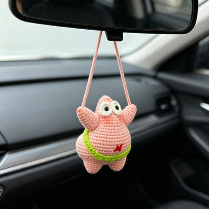 Hand Crocheted Hanging Charm Car Rearview Mirror Handcrafted Ornament Auto Pendant Travel Accessory Present For Automobile Enthusiast