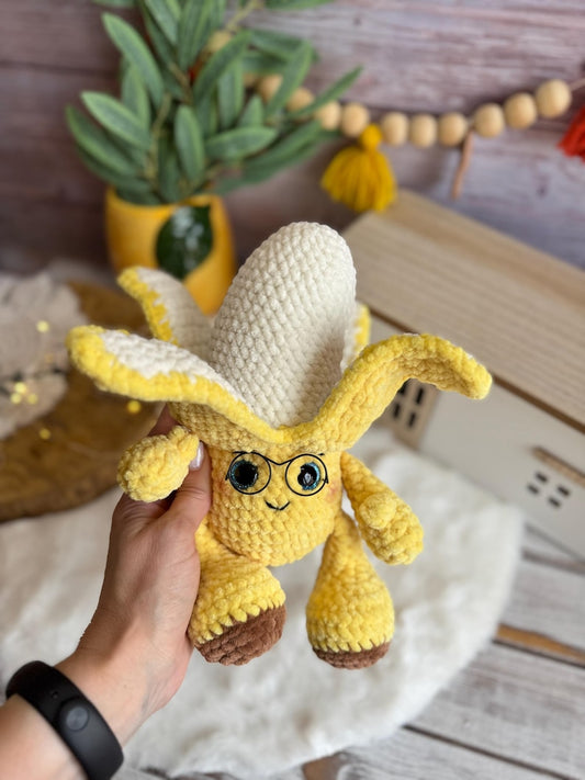 Crochet Banana Plush, Funny Amigurumi Banana, Handmade Fruit Plush, Cute Food Decor, Office Desk Gift, Fruit Lover Gift