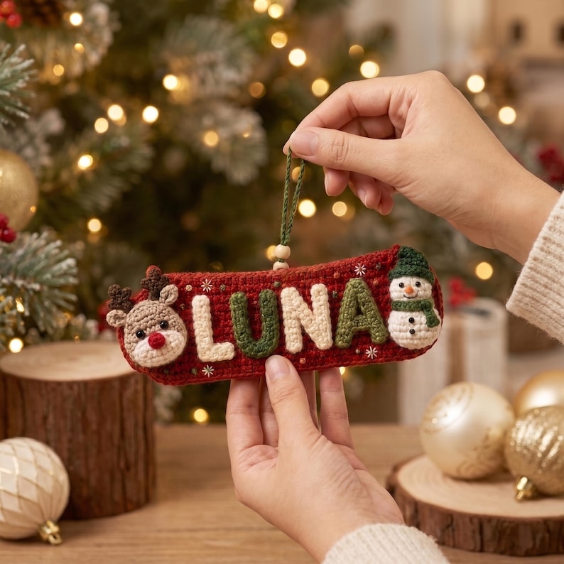Personalized Crochet Christmas Name Sign, Custom Door Hanger, Handmade Holiday Plaque, Kids Room Decor, Family Christmas Gift