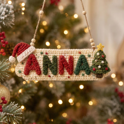 Personalized Crochet Christmas Name Sign, Custom Door Hanger, Handmade Holiday Plaque, Kids Room Decor, Family Christmas Gift