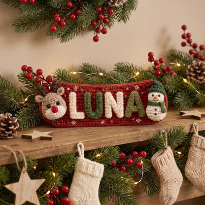 Personalized Crochet Christmas Name Sign, Custom Door Hanger, Handmade Holiday Plaque, Kids Room Decor, Family Christmas Gift