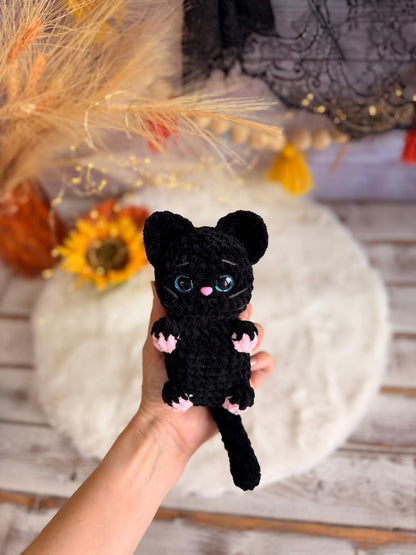 Halloween Crochet Decor, Spooky Amigurumi Witch, Black Cat, Voodoo Doll