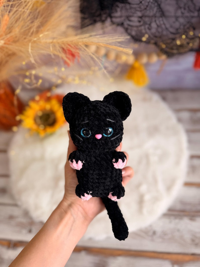 Halloween Crochet Decor, Spooky Amigurumi Witch, Black Cat, Voodoo Doll