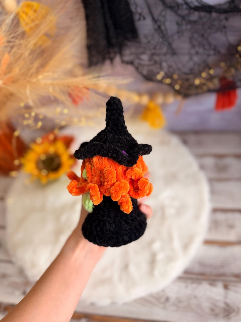 Halloween Crochet Decor, Spooky Amigurumi Witch, Black Cat, Voodoo Doll