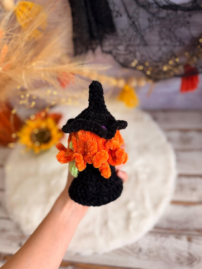 Halloween Crochet Decor, Spooky Amigurumi Witch, Black Cat, Voodoo Doll