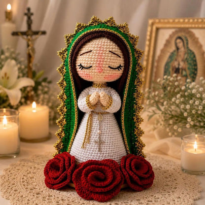 Handmade Our Lady Of Guadalupe Crochet Doll, Virgin Mary Amigurumi, Catholic Gift, Religious Home Altar Decor, Christian Prayer Statue