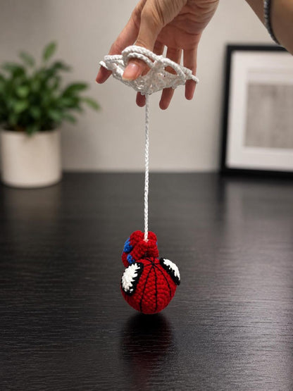 Crochet Spider Hero Car Mirror Hanging | Handmade Amigurumi Superhero Car Charm, Rearview Mirror Ornament, Gift for Comic Fans