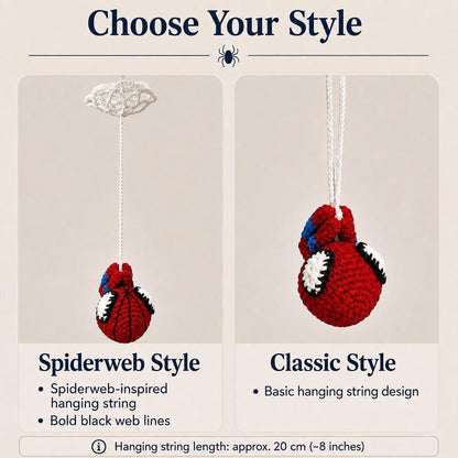 Crochet Spider Hero Car Mirror Hanging | Handmade Amigurumi Superhero Car Charm, Rearview Mirror Ornament, Gift for Comic Fans