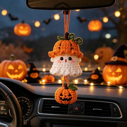 Handmade Crochet Ghost Car Charm, Halloween Rearview Mirror Hanging Ornament, Cute Ghost Car Accessory, Fall Holiday Gift