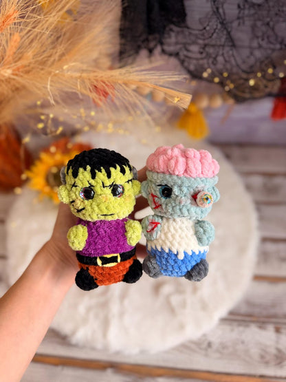 Halloween Crochet Decor, Frankenstein and Zombie, Spooky Amigurumi Figure Set