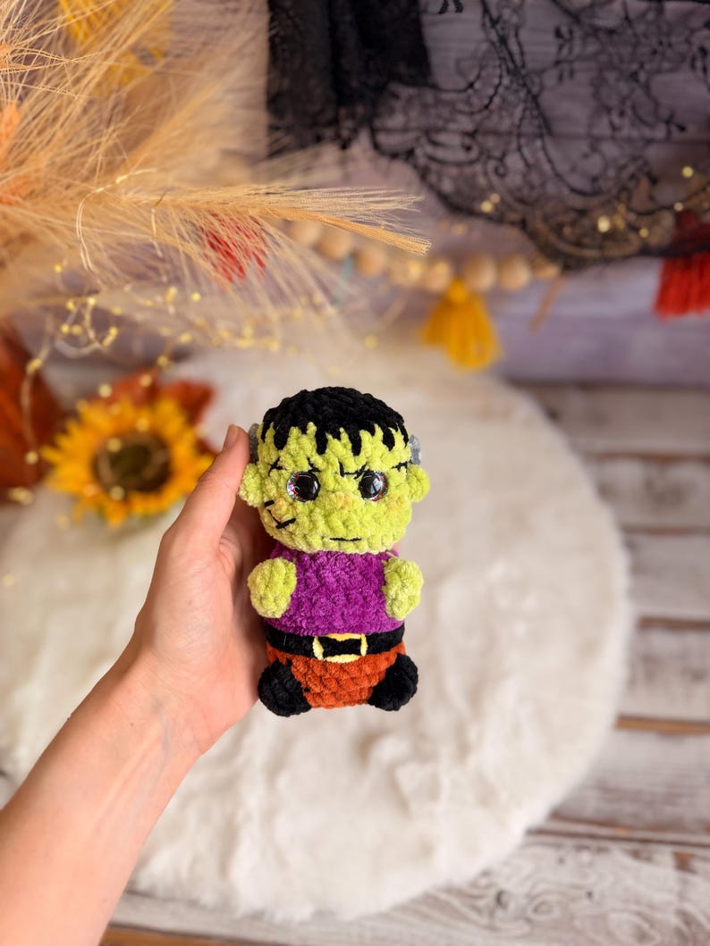 Halloween Crochet Decor, Frankenstein and Zombie, Spooky Amigurumi Figure Set