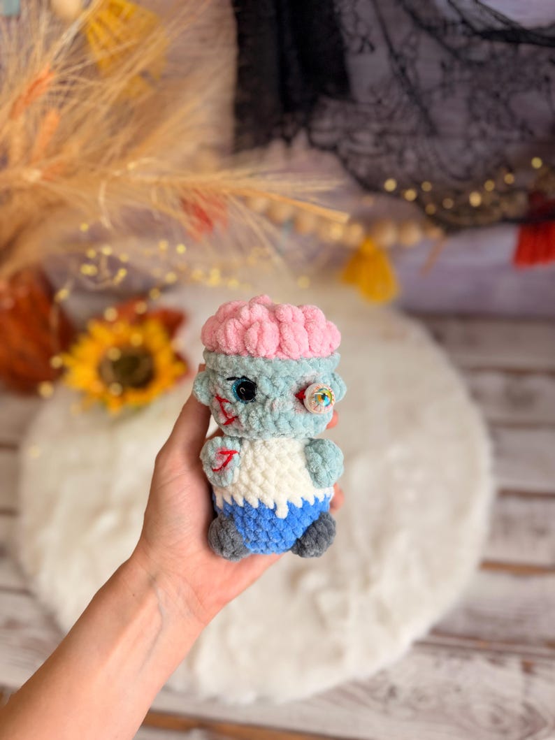 Halloween Crochet Decor, Frankenstein and Zombie, Spooky Amigurumi Figure Set