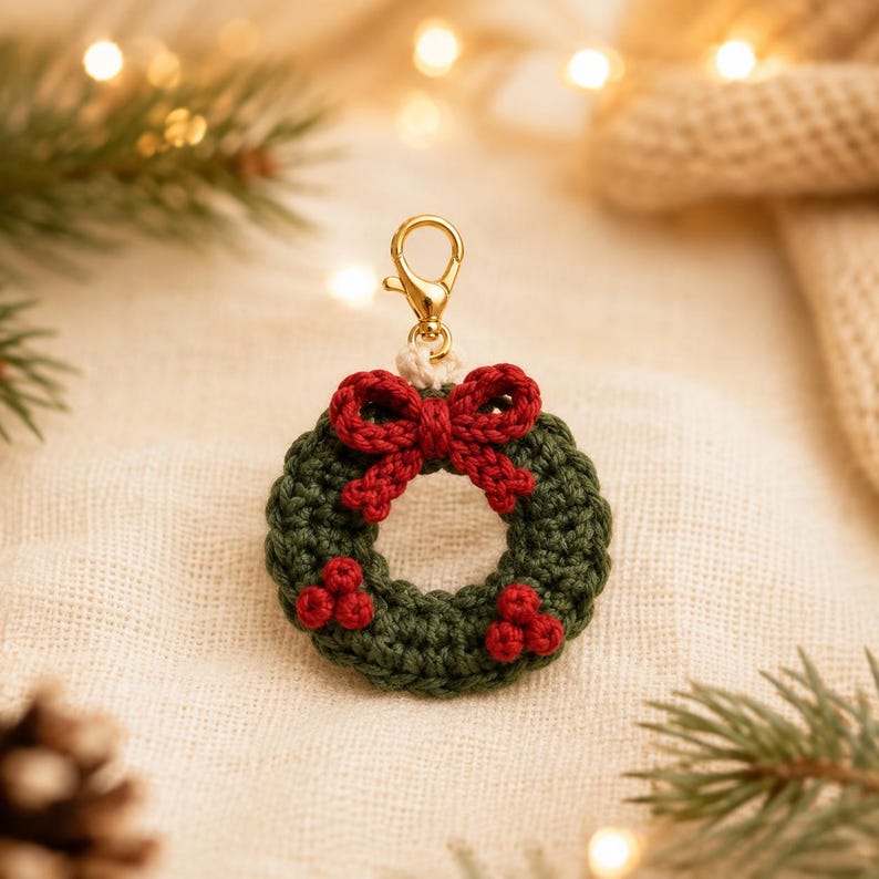 Crochet Christmas Dog Collar Charm, Pet Collar Accessory, Candy Cane Wreath Santa Hat Gift Charm, Handmade Holiday Dog Gift