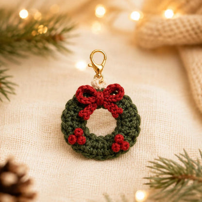 Crochet Christmas Dog Collar Charm, Pet Collar Accessory, Candy Cane Wreath Santa Hat Gift Charm, Handmade Holiday Dog Gift