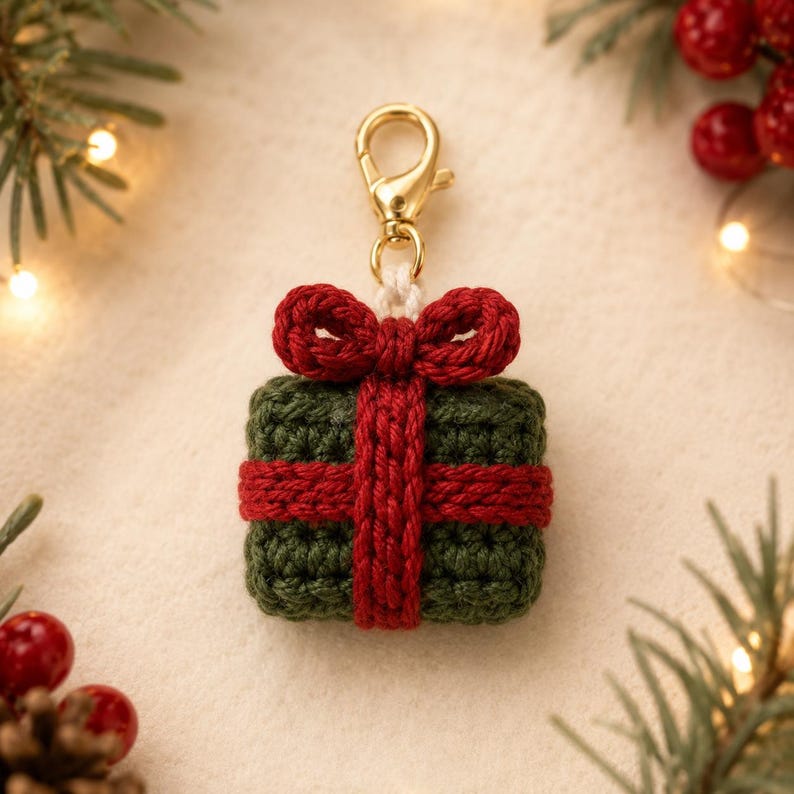Crochet Christmas Dog Collar Charm, Pet Collar Accessory, Candy Cane Wreath Santa Hat Gift Charm, Handmade Holiday Dog Gift