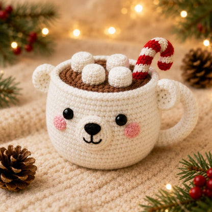 Crochet Christmas Mug Plush, Holiday Cup Decor, Elf Penguin Reindeer Snowman, Gingerbread Christmas Gift, Winter Home Decor